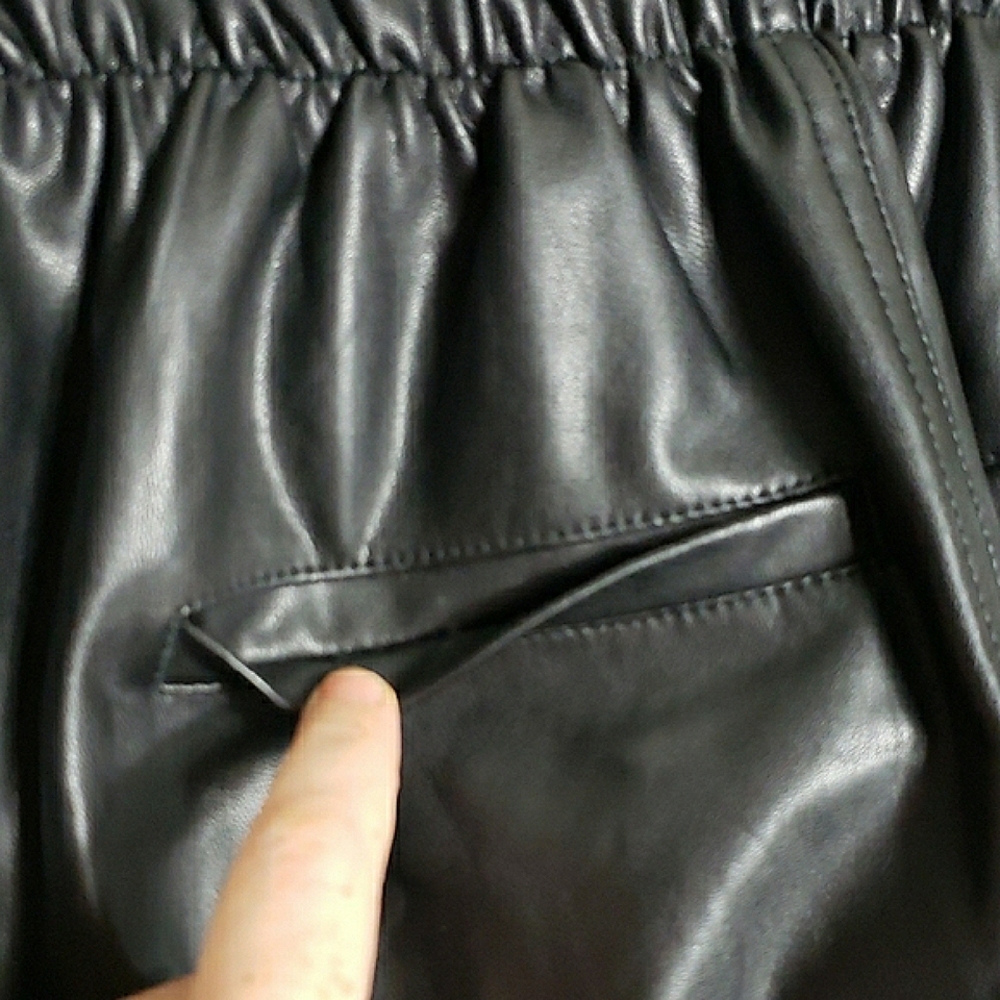 Abercrombie & Fitch Black Faux Leather Paperbag Pants Tie Waist Straight Leg S - Picture 8 of 13